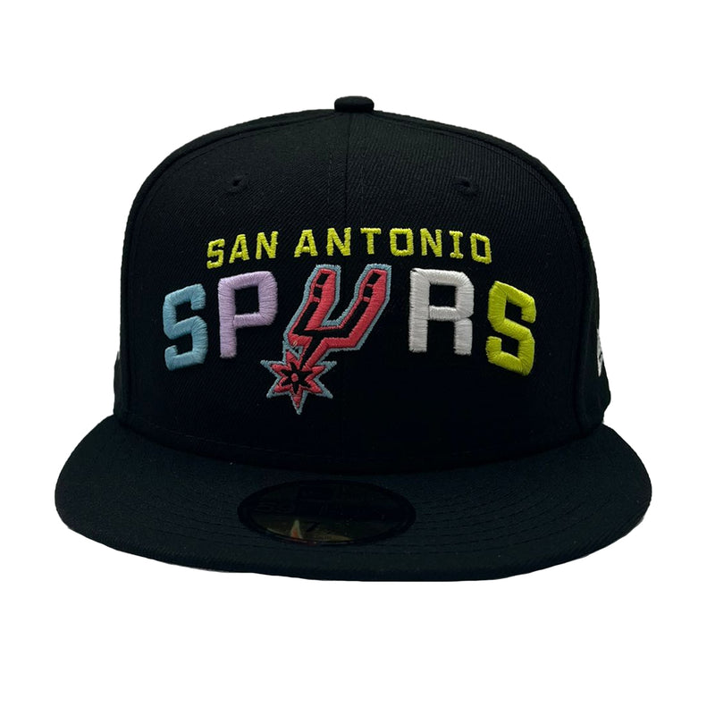 New Era Mens NBA San Antonio Spurs Color Pack Multi Side Patch 59Fifty Fitted Hat 60303674 Black, Grey Undervisor