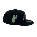 New Era Mens NBA San Antonio Spurs Color Pack Multi Side Patch 59Fifty Fitted Hat 60303674 Black, Grey Undervisor