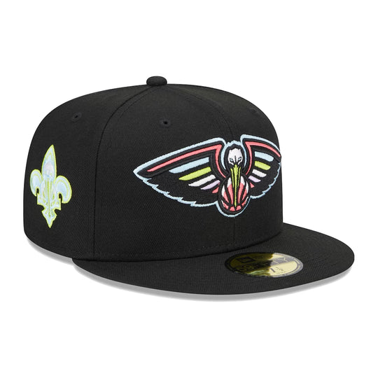 New Era Mens NBA New Orleans Pelicans Color Pack Multi Side Patch 59Fifty Fitted Hat 60303679 Black, Grey Undervisor