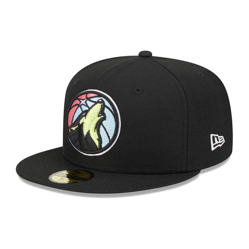 New Era Mens NBA Minnesota Timberwolves Color Pack Multi Side Patch 59Fifty Fitted Hat 60303682 Black, Grey Undervisor