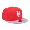 New Era Mens MLB New York Mets 2T Color Pack 59Fifty Fitted Hat 60321696 Red/Lavender, Grey Undervisor