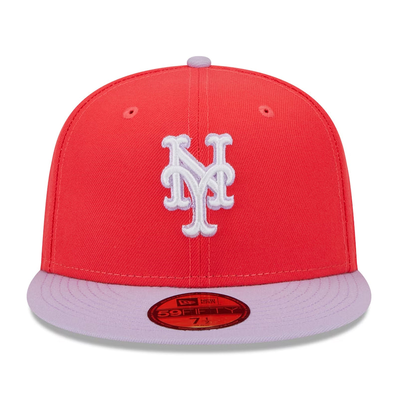 New Era Mens MLB New York Mets 2T Color Pack 59Fifty Fitted Hat 60321696 Red/Lavender, Grey Undervisor