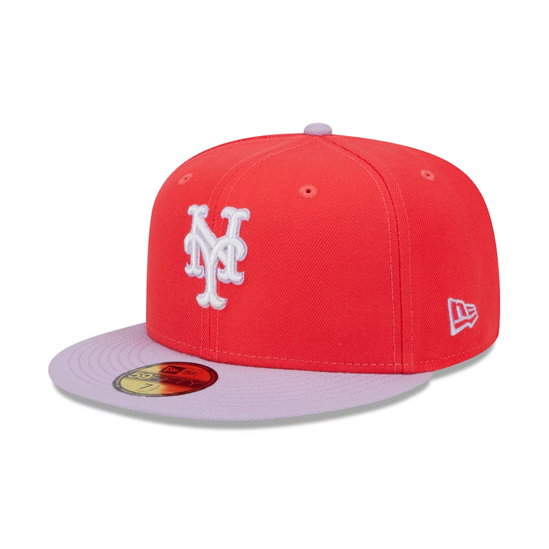 New Era Mens MLB New York Mets 2T Color Pack 59Fifty Fitted Hat 60321696 Red/Lavender, Grey Undervisor