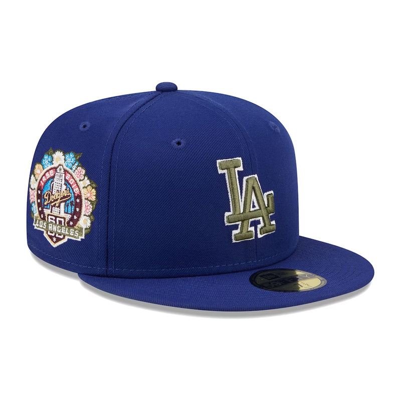 New Era Mens MLB Los Angeles Dodgers Botanical 59Fifty Fitted Hat 60355796 Royal Blue, Dark Green Undervisor