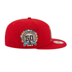 New Era Mens MLB Los Angeles Angels Botanical 59Fifty Fitted Hat 60355801 Scarlet Red, Dark Green Undervisor