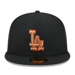 New Era Mens MLB Los Angeles Dodgers Metallic Pop 59Fifty Fitted Hat 60355830 Black, Orange Undervisor