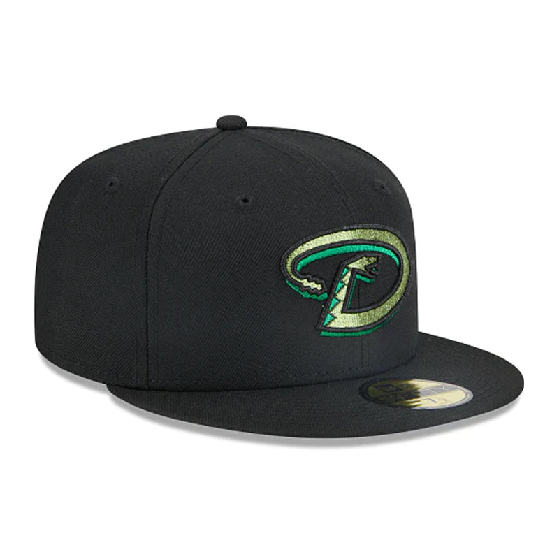 New Era Mens MLB Arizona Diamondbacks Metallic Pop 59Fifty Fitted Hat 60355832 Black, Green Undervisor