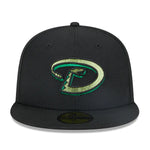 New Era Mens MLB Arizona Diamondbacks Metallic Pop 59Fifty Fitted Hat 60355832 Black, Green Undervisor