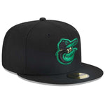 New Era Mens MLB Baltimore Orioles Metallic Pop 59Fifty Fitted Hat 60355834 Black, Green Undervisor