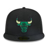 New Era Mens NBA Chicago Bulls Metallic Pop 59Fifty Fitted Hat 60355840 Black, Green Undervisor