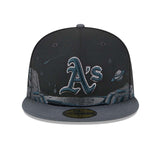New Era Mens MLB Oakland Athletics Planetary 59Fifty Fitted Hat 60355878 Black, Grey Undervisor