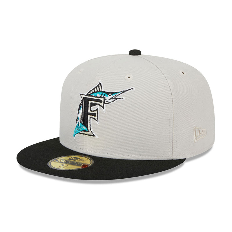 New Era Mens MLB Florida Marlins World Class 59Fifty Fitted Hat 60355958 Beige/Black, Grey Undervisor