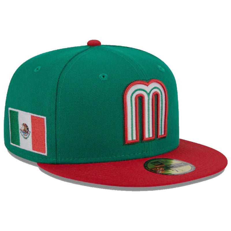 New Era Mens Mexico 2023 World Baseball Classic 59Fifty Fitted Hat 60358232 Green/Red, Grey Undervisor