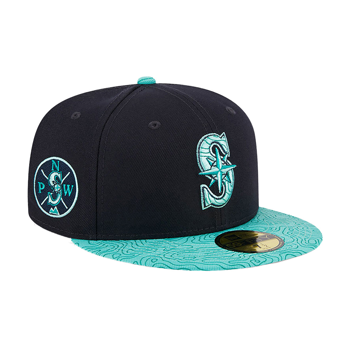 New Era Mens MLB Seattle Mariners All-Star-Game 2023 59FIFTY Fitted Hat 60360543 Navy/Teal, Teal Undervisor 7 1/2