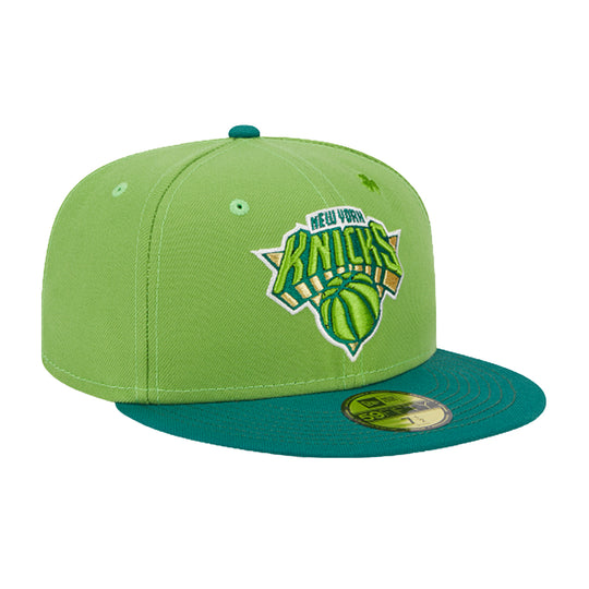 New Era Mens NBA New York Knicks Lucky Streak 59Fifty Fitted Hat 60361755 Lime Green/Teal Green, Grey Undervisor