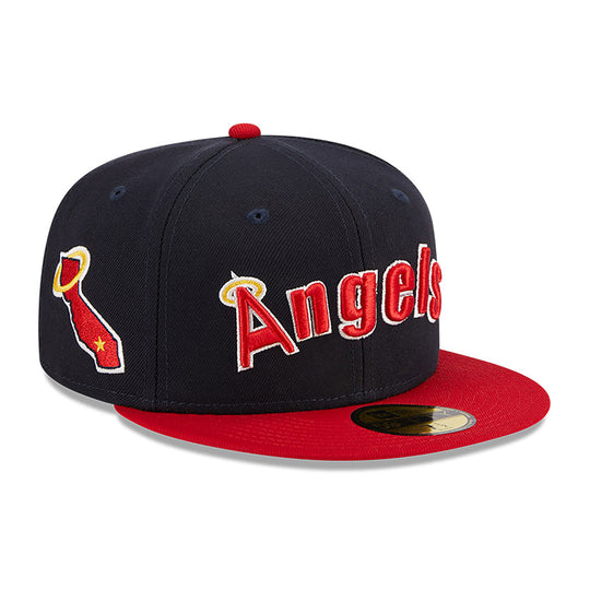 New Era Mens MLB California Angels Retro Script 59Fifty Fitted Hat 60417766 Navy/Red, Green Undervisor