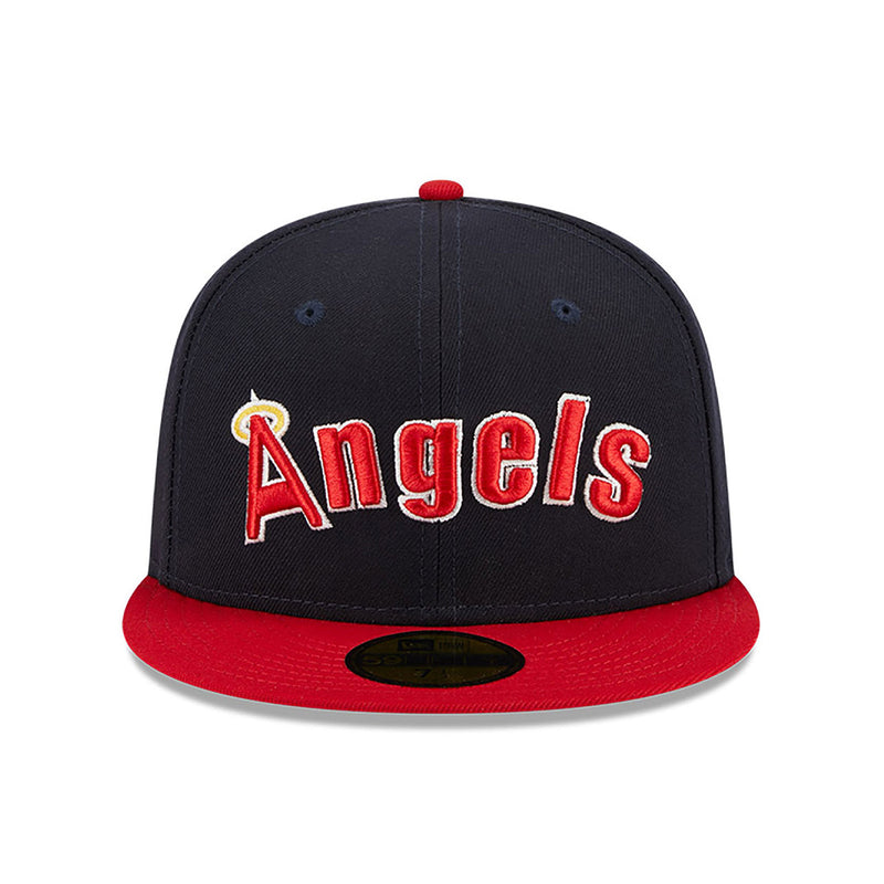 New Era Mens MLB California Angels Retro Script 59Fifty Fitted Hat 60417766 Navy/Red, Green Undervisor