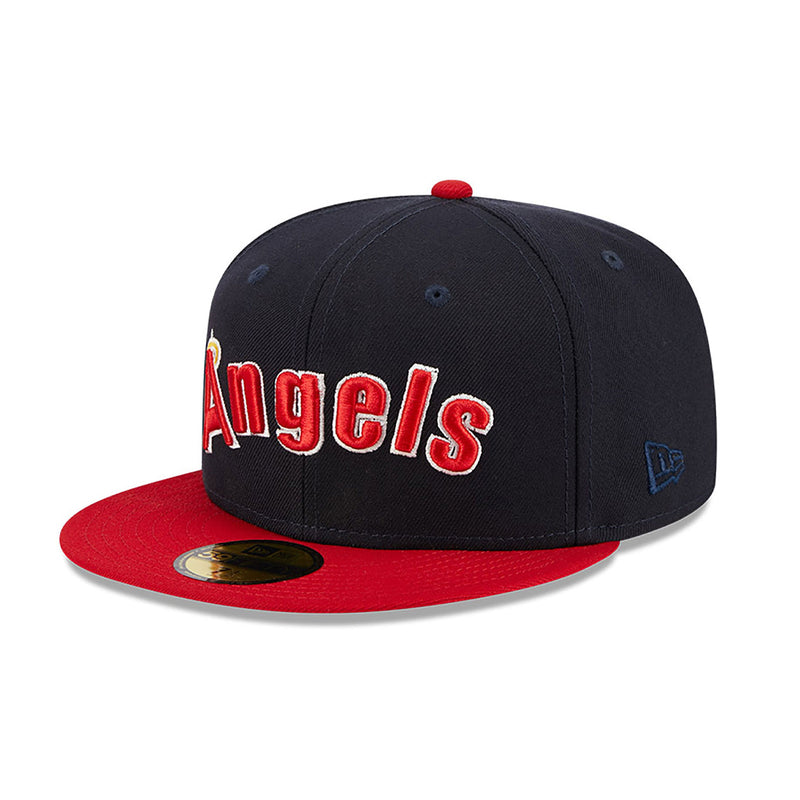 New Era Mens MLB California Angels Retro Script 59Fifty Fitted Hat 60417766 Navy/Red, Green Undervisor