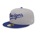 New Era Unisex MLB Los Angeles Dodgers 50th Anniversary Side Patch Retro Script 59Fifty Fitted Hat 60417768 Grey/Royal Blue, Green Undervisor