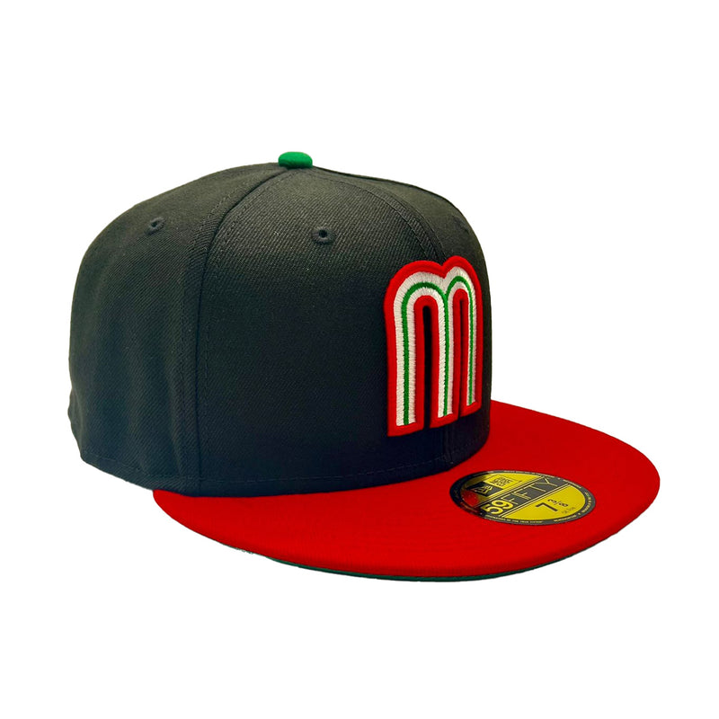 New Era Mens Mexico WBC World Baseball Classic 59Fifty Fitted Hat 70652009 Black/Red, Green Undervisor