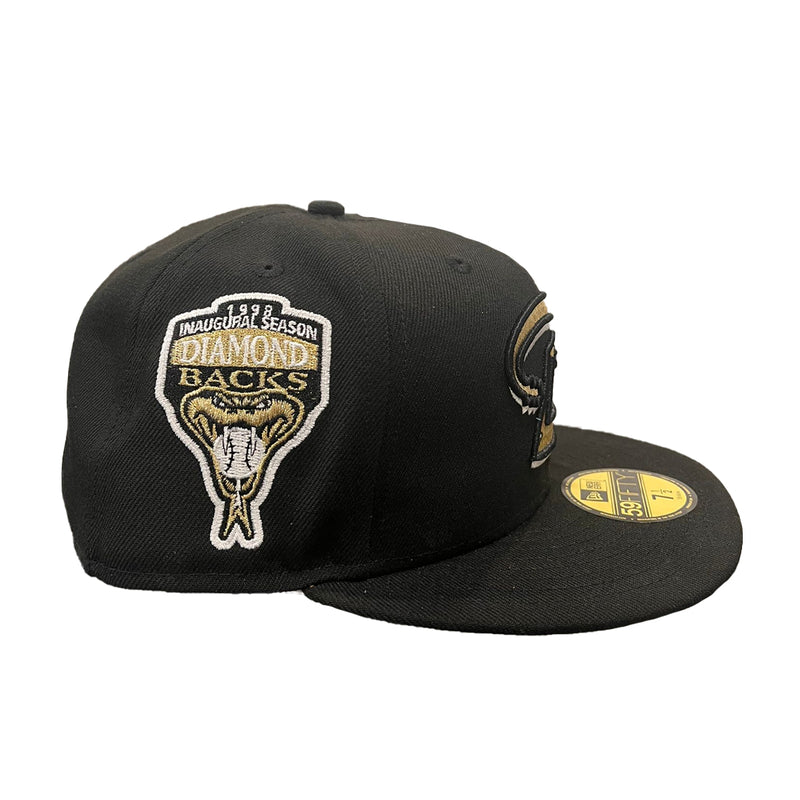 New Era Mens MLB Arizona Diamondbacks Inaugural Season 1998 59Fifty Fitted Hat 70652339 Black, Metallic Gold Undervisor Undervisor