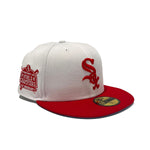 New Era Mens MLB Chicago White Sox World Champions 2005 59Fifty Fitted Hat 70716129 White/Scarlet, Sky Blue Undervisor