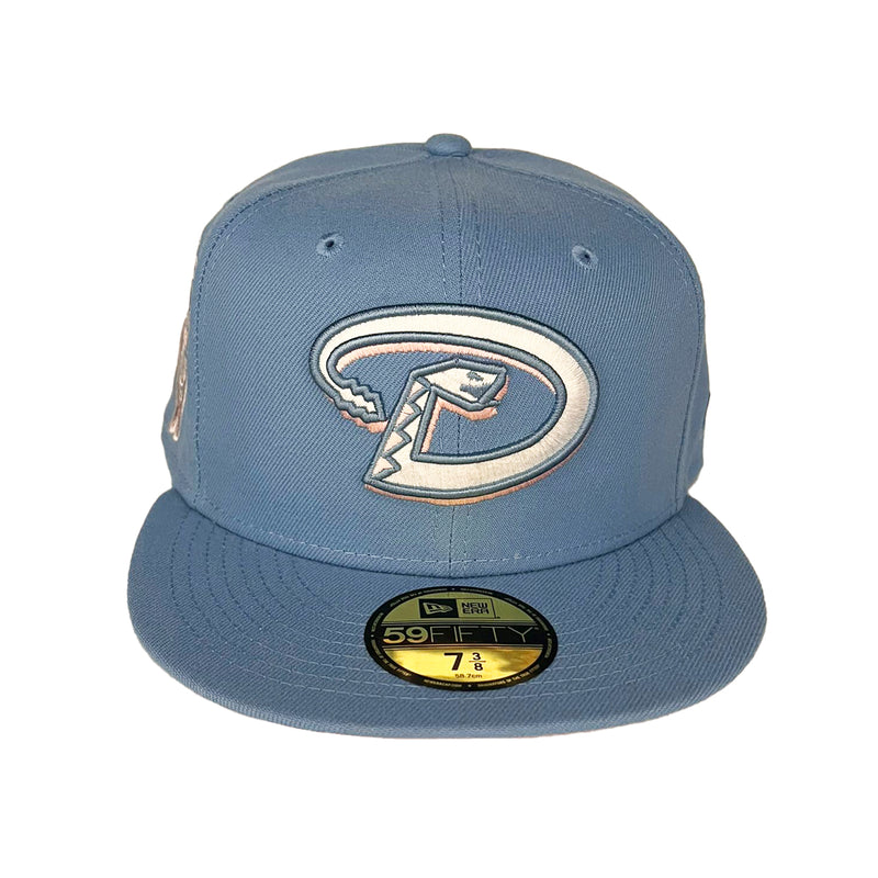 New Era Mens MLB Arizona Diamondbacks Inaugural Season 1998 59Fifty Fitted Hat 70733655 Sky Blue, Pink Undervisor
