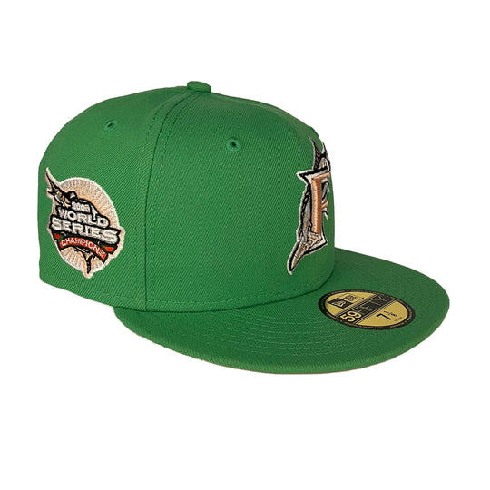New Era Mens MLB Florida Marlins 2003 World Series Champions 59Fifty Fitted Hat 70733679 Island Green, Peach Undervisor