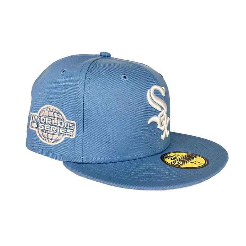 New Era Mens MLB Chicago White Sox 2005 World Series 59Fifty Fitted Hat 70733789 Sky Blue, Pink Undervisor
