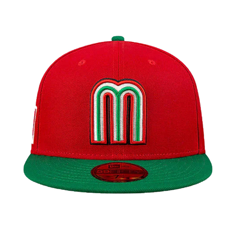 New Era Mens Mexico 2023 World Baseball Classic 59Fifty Fitted Hat 70746975 Scarlet/Kelly Green, Grey Undervisor