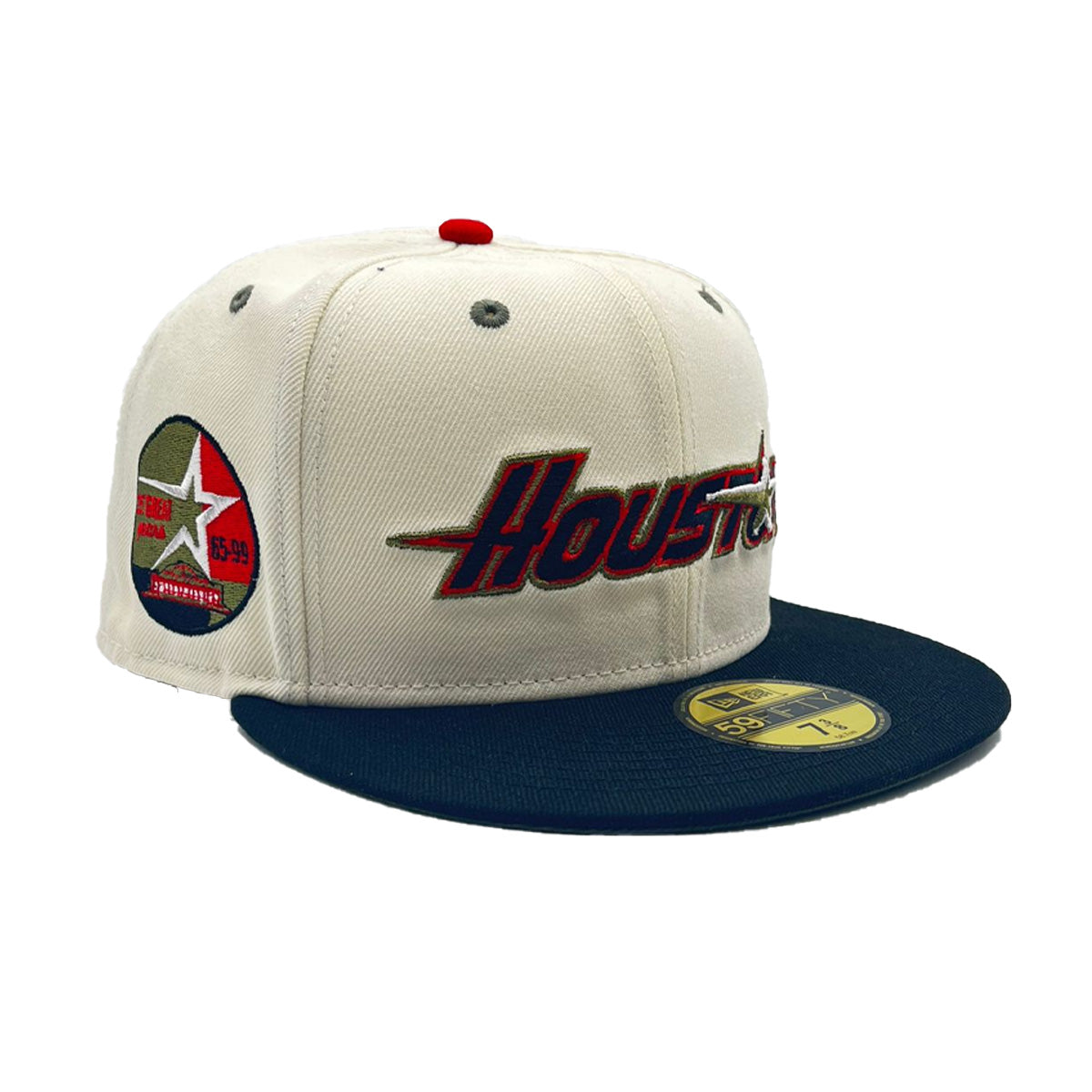 New Era Mens MLB Houston Astros 35 Great Years 65-99 59FIFTY Fitted Hat 70761541 Cream/Navy, Olive Undervisor 7 3/8