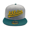 New Era Mens MLB Oakland Athletics 50 Years Athletics 1968-2018 59Fifty Fitted Hat 70761618 Gray Dark/Green, Yellow Undervisor