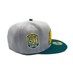 New Era Mens MLB Oakland Athletics 50 Years Athletics 1968-2018 59Fifty Fitted Hat 70761618 Gray Dark/Green, Yellow Undervisor