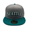 New Era Mens MLB Seattle Mariners 25th Anniversary 59Fifty Fitted Hat 70761621 Gray North/Teal, Navy Undervisor