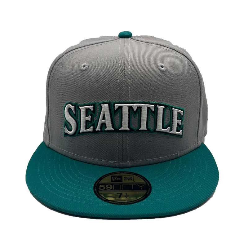 New Era Mens MLB Seattle Mariners 25th Anniversary 59Fifty Fitted Hat 70761621 Gray North/Teal, Navy Undervisor