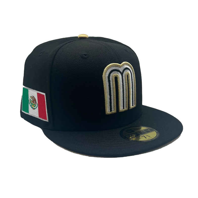 New Era Mens Mexico WBC World Baseball Classic 59Fifty Fitted Hat 70774842 Black, Metallic Gold Undervisor