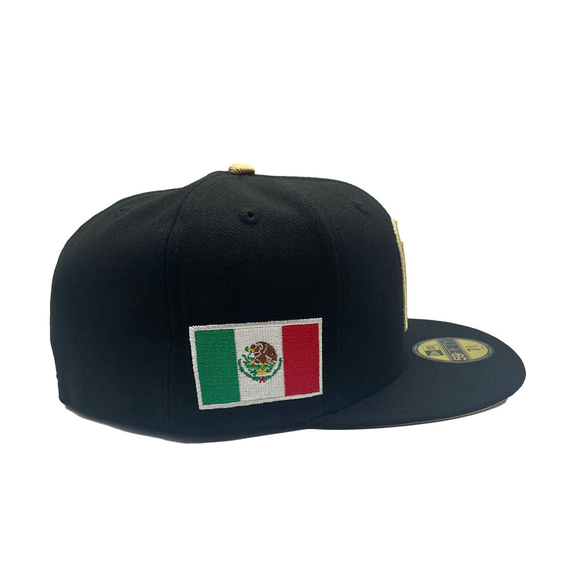 New Era Mens Mexico WBC World Baseball Classic 59Fifty Fitted Hat 70774842 Black, Metallic Gold Undervisor