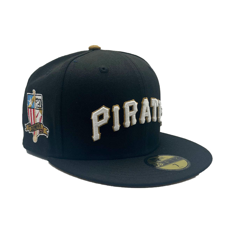 New Era Mens MLB Pittsburgh Pirates 21 Clemente RC 59Fifty Fitted Hat 70776279 Black, Old Gold Undervisor