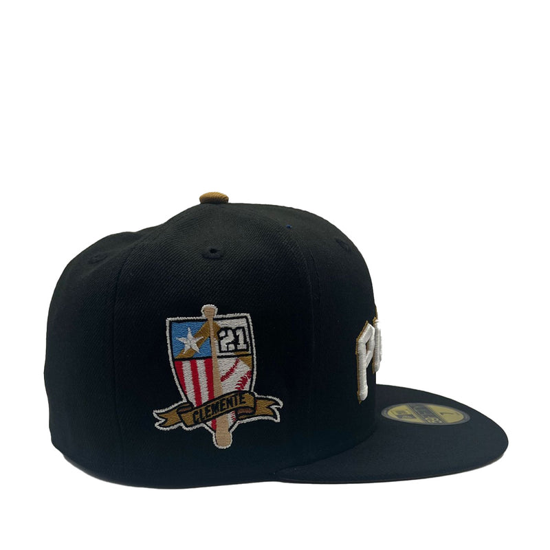 New Era Mens MLB Pittsburgh Pirates 21 Clemente RC 59Fifty Fitted Hat 70776279 Black, Old Gold Undervisor