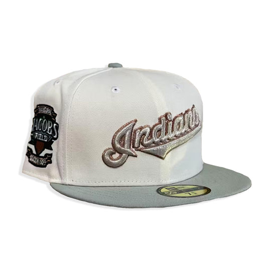 New Era Mens MLB Cleveland Indians Retro Script Inaugural Jacobs Field Season 1994 Side Patch 59Fifty Fitted Hat 70799422 Chrome Everest, Grey Undervisor