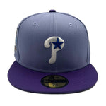 New Era Mens MLB Philadelphia Phillies Retro Script All Star Game 1996 59Fifty Fitted Hat 70802234 Lavender Deep, Grey Undervisor