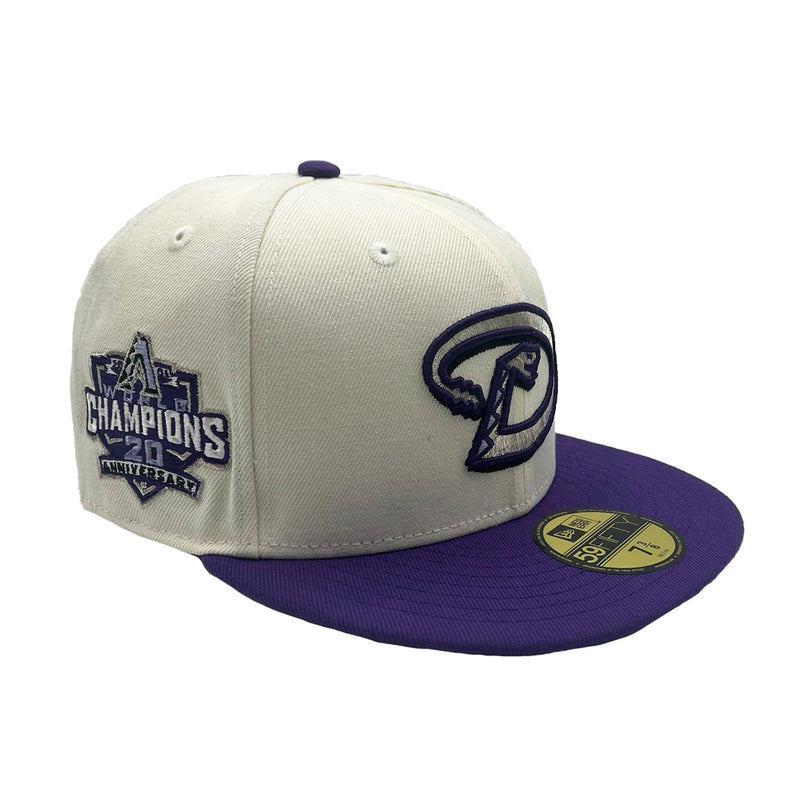 New Era Mens MLB Arizona Diamondbacks World Champions 20th Anniversary 59Fifty Fitted Hat 70802235 Chrome Deep, Lavender Undervisor