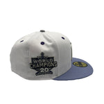 New Era Mens MLB Arizona Diamondbacks 2002 World Champions 20th Anniversary 59Fifty Fitted Hat 70802240 White/Lavender, Lavender Undervisor