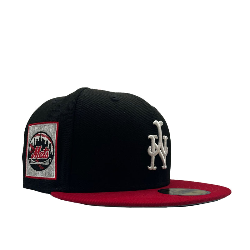 New Era Mens MLB New York Mets 25th Anniversary Miracle Mets 59Fifty Fitted Hat 70802399 Black/Scarlet, Grey Undervisor