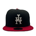 New Era Mens MLB New York Mets 25th Anniversary Miracle Mets 59Fifty Fitted Hat 70802399 Black/Scarlet, Grey Undervisor