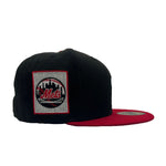 New Era Mens MLB New York Mets 25th Anniversary Miracle Mets 59Fifty Fitted Hat 70802399 Black/Scarlet, Grey Undervisor