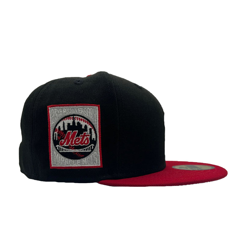 New Era Unisex MLB New York Mets 25th Anniversary Miracle Mets 59Fifty Fitted Hat 70802399 Black/Scarlet, Grey Undervisor