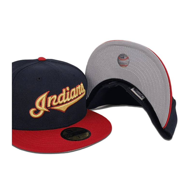 New Era Unisex MLB Cleveland Indians Inaugural Jacobs Field Season 1994 Side Patch 59Fifty Fitted Hat 70803804 Navy/Scarlet, Grey Undervisor