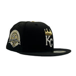 New Era Mens MLB Kansas City Royals 40th Anniversary 1969-2009 59Fifty Fitted Hat 70816486 Black/Metallic Gold, Grey Undervisor