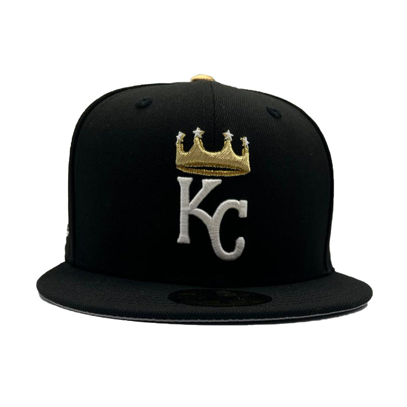 New Era Mens MLB Kansas City Royals 40th Anniversary 1969-2009 59Fifty Fitted Hat 70816486 Black/Metallic Gold, Grey Undervisor
